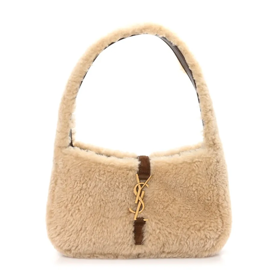 Saint Laurent Mini Le 5 À 7 Hobo Natural Beige Shearling Gold Hardware