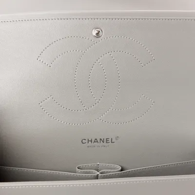 Chanel Double Flap Jumbo Grey Lambskin Bag