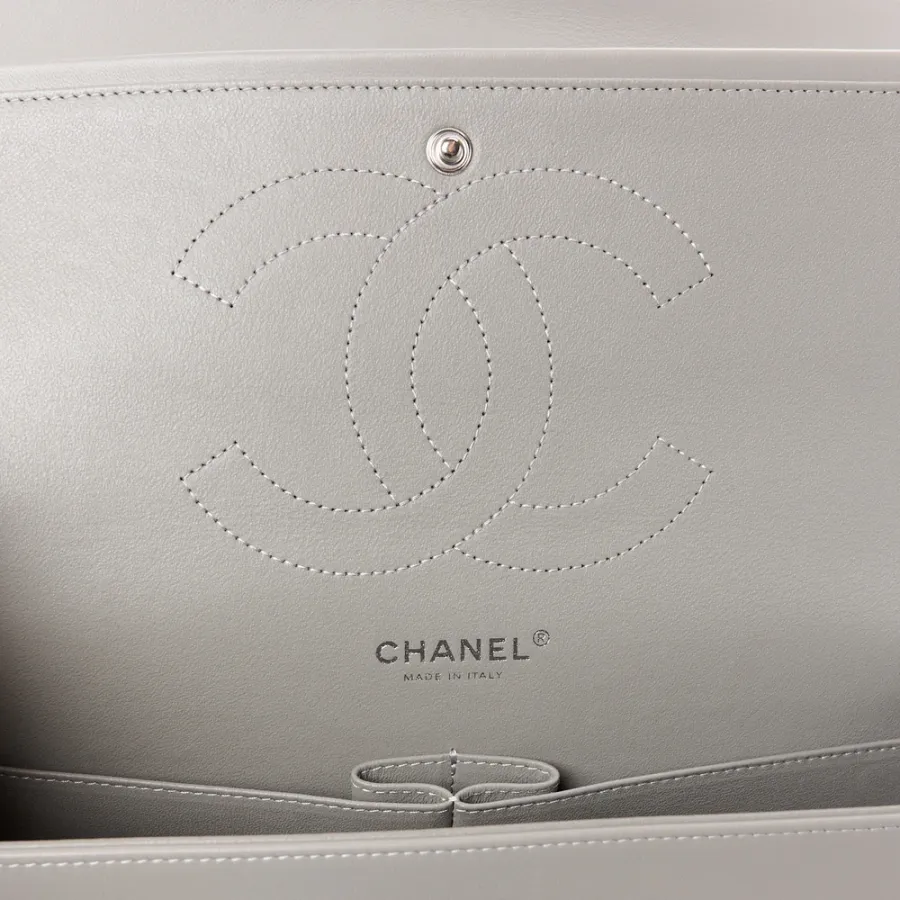 Chanel Double Flap Jumbo Grey Lambskin Bag