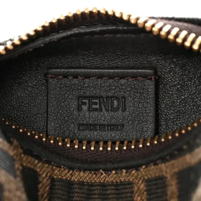 Fendi Nano FF 1974 Fendigraphy Hobo Charm Tobacco/Moro Jacquard Fabric Gold Hardware
