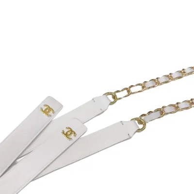 Chanel Women's Chain Belt In Black/White Lambskin With Gold/Silver Hardware