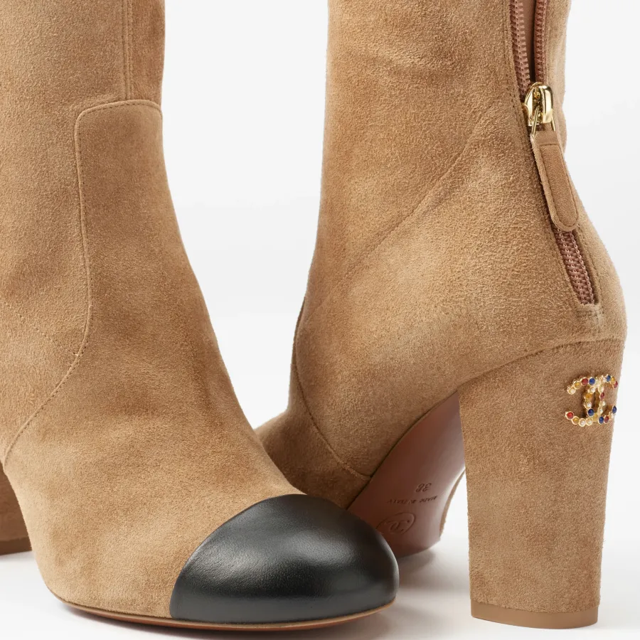 Chanel ankle boots Light brown and black suede, calfskin, sheepskin