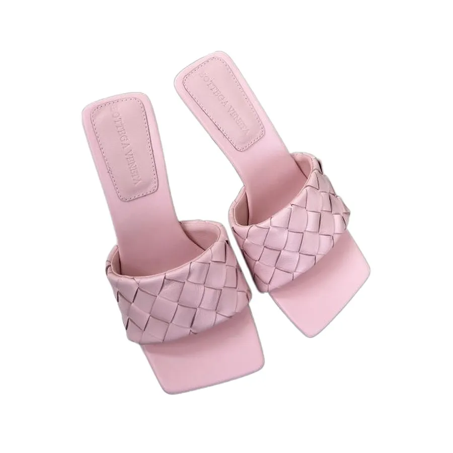 Bottega Veneta Parco Mule In Pink Intrecciato Leather Mule (Heel Height 9cm)