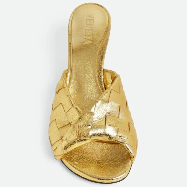 Bottega Veneta Blink Mule In Gold Intrecciato Leather Kitten Heel Mule (Heel Height 4.5cm) - Image 4