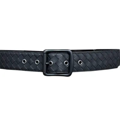 Bottega Veneta Men's Square Buckle Intrecciato Belt In Black/Coffee/Blue/Grey Calfskin With Silver/Black Hardware 40mm