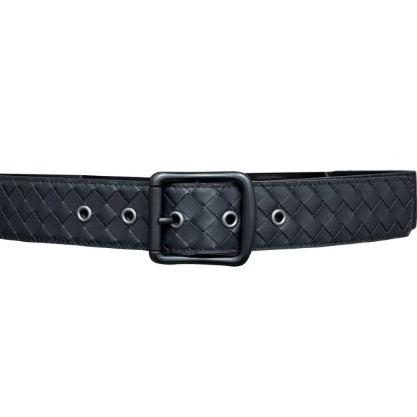 Bottega Veneta Men's Square Buckle Intrecciato Belt In Black/Coffee/Blue/Grey Calfskin With Silver/Black Hardware 40mm - Image 2