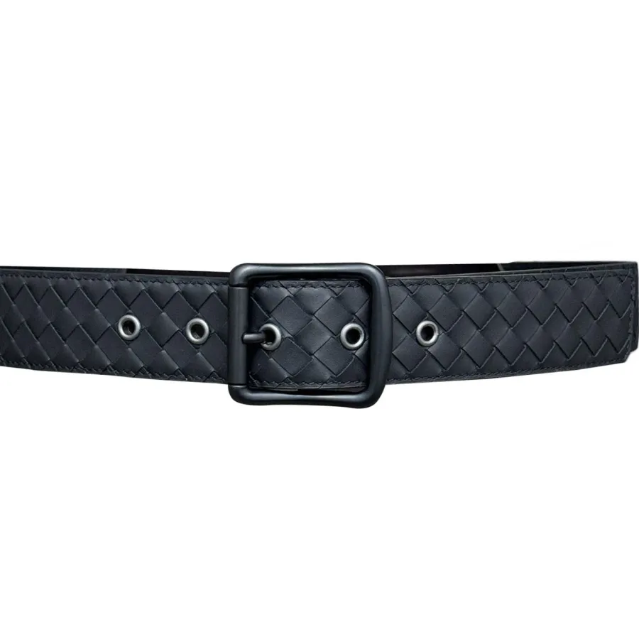 Bottega Veneta Men's Square Buckle Intrecciato Belt In Black/Coffee/Blue/Grey Calfskin With Silver/Black Hardware 40mm