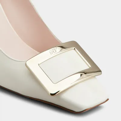 Roger Vivier Belle Vivier Pumps High Heels In White Leather With Metal Buckle (Heel Height 7cm)