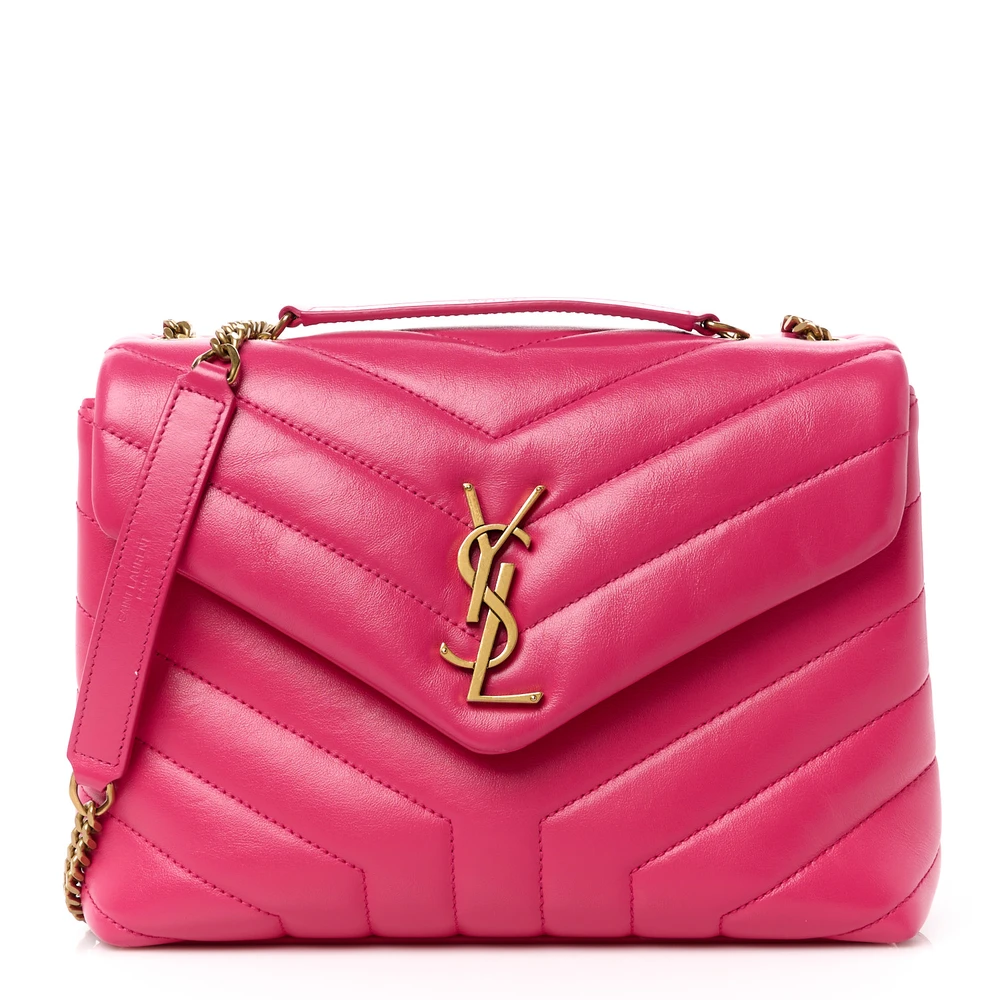 Saint Laurent Bolsa Pequena Loulou com Corrente Fresh Fuchsia Acolchoada Y em Monograma de Couro Bezerro Hardware Dourado
