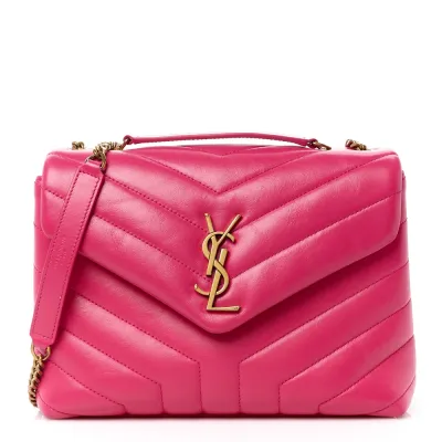Saint Laurent Small Loulou Chain Satchel Fresh Fuchsia Y-Quilted Monogram Calfskin Leather Gold Hardware