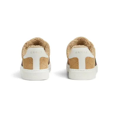 Gucci Ace series brown sneakers woven fabric women's sports shoes