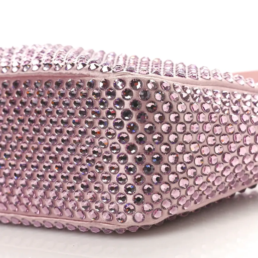 Prada Mini Re-Edition 2000 Bag Alabastro Satin & Crystal Silver Hardware