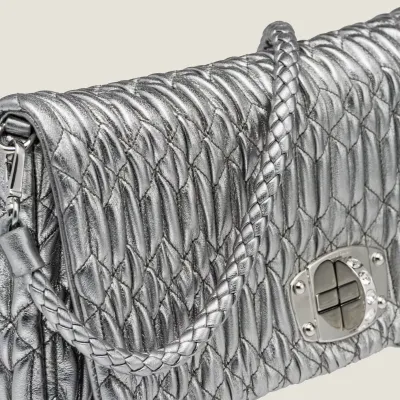Miu Miu Quilted Lambskin Leather Silver Evening Bags