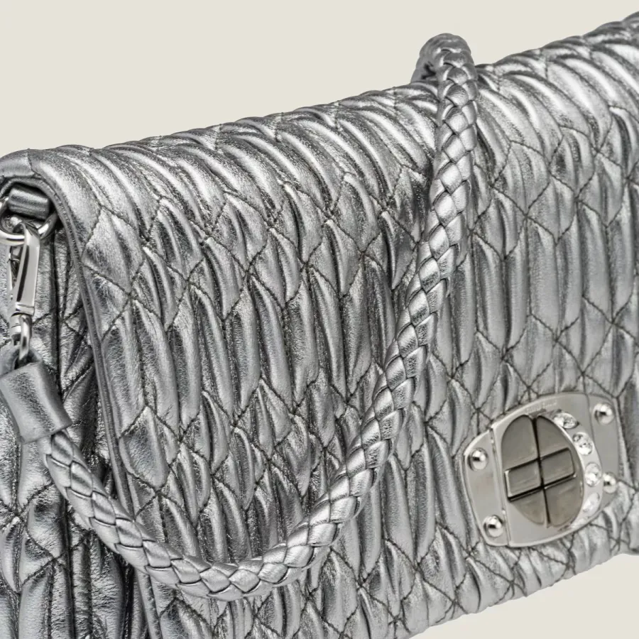 Miu Miu Quilted Lambskin Leather Silver Evening Bags