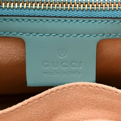 Gucci Small Bi-Color Jackie 1961 Hobo Dusty Azure Boarded Dyana Lux Calfskin Leather Brass Hardware