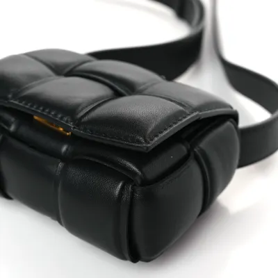 Bottega Veneta Maxi Intreccio Padded Mini Candy Cassette Crossbody Bag Black Lambskin Leather