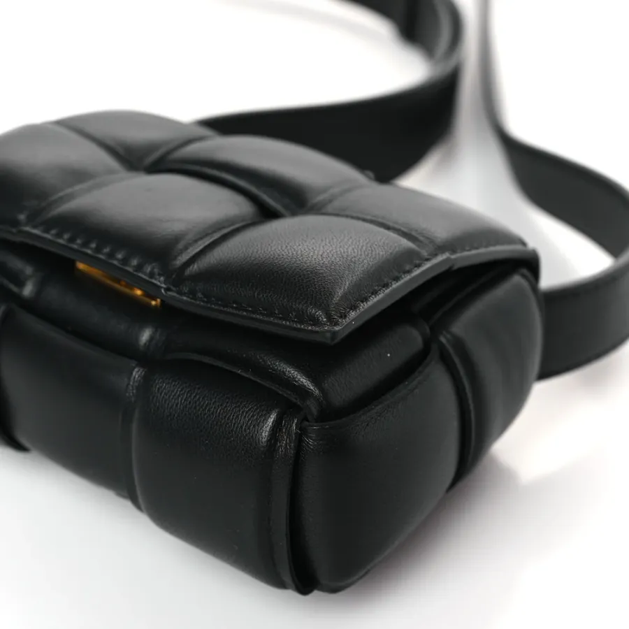 Bottega Veneta Maxi Intreccio Padded Mini Candy Cassette Crossbody Bag Black Lambskin Leather