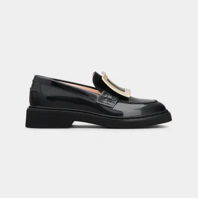 Roger Vivier Viv' Rangers Loafers In Black Patent Leather With Metal Buckle (Heel Height 2.5cm)