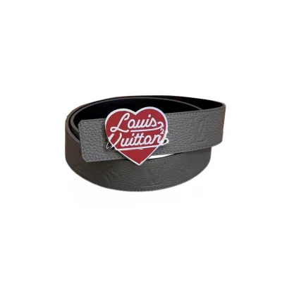Louis Vuitton Men's Shield LV Heart Buckle Reversible Belt In Grey/Black Calfskin With Silver Hardware 40mm