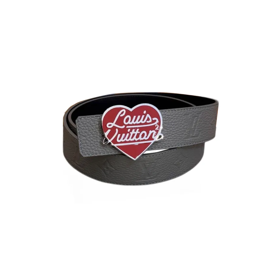 Louis Vuitton Men's Shield LV Heart Buckle Reversible Belt In Grey/Black Calfskin With Silver Hardware 40mm