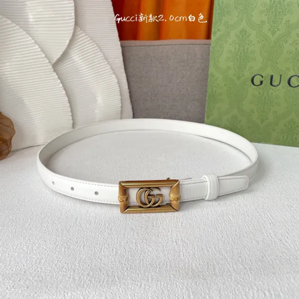 Gucci Women's Square GG Buckle Belt In Black/Khaki/White Smooth Calfskin With Gold Hardware 20mm - Image 4