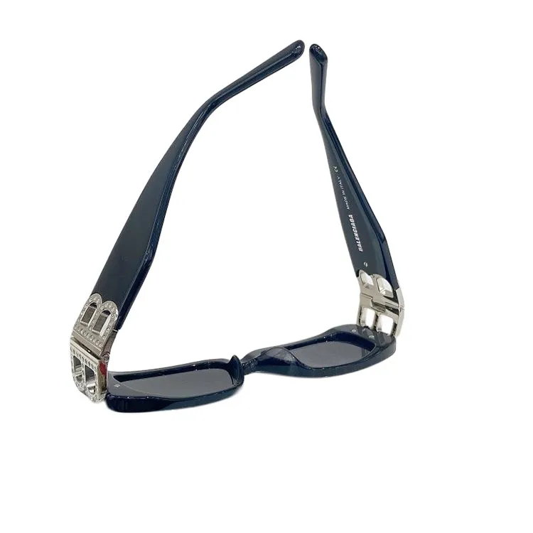 Balenciaga square frame glasses black silver/white color with diamonds Size 51口18-130