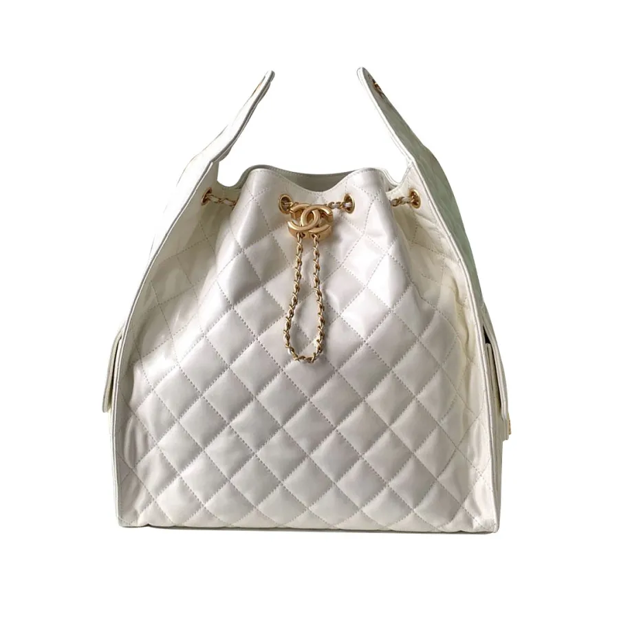 Chanel White Quilted Shiny Calfskin Leather  Shoulder Bags