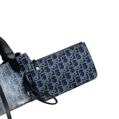 Dior Small Dior Toujours Bag In Blue Denim Dior Oblique Jacquard With Gold Hardware