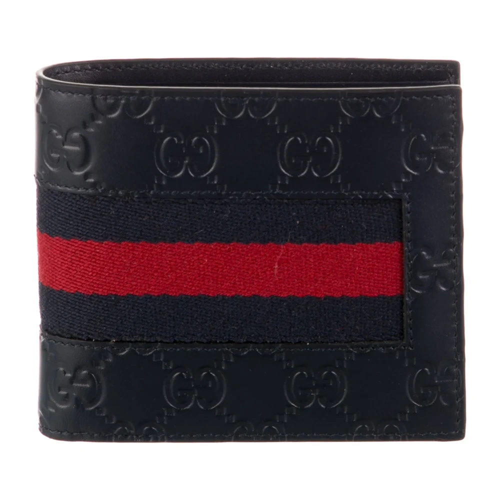 Gucci Carteira Bifold Média Azul com Detalhe em Web em Couro Bezerro