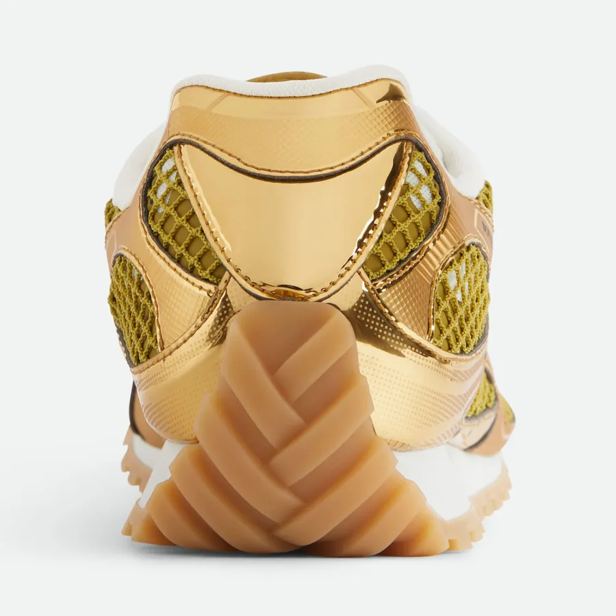 Bottega Veneta Orbit Sneakers In Gold/White Technical Fabric And Mesh Lace-Up Sneaker