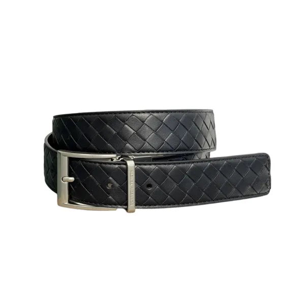 Bottega Veneta Men's Watch Buckle Intrecciato Belt In Black/Grey/Blue/Coffee Calfskin With Silver/Gun Black Hardware 35mm - Image 2