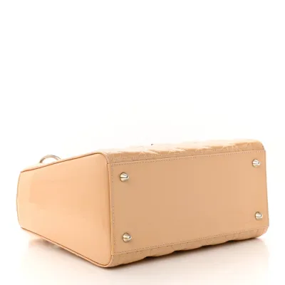 Dior Medium Lady Dior Rose Clair Patent Cannage Calfskin Leather Silver Hardware