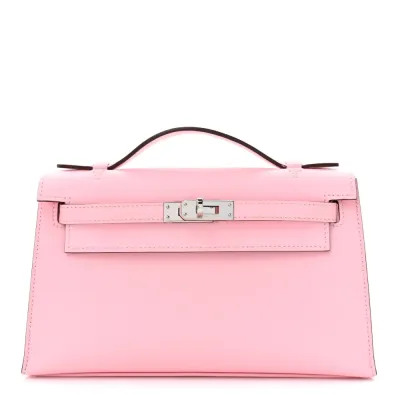 Hermès Kelly Pochette Clutch Rose Sakura Swift Leather Silver Hardware
