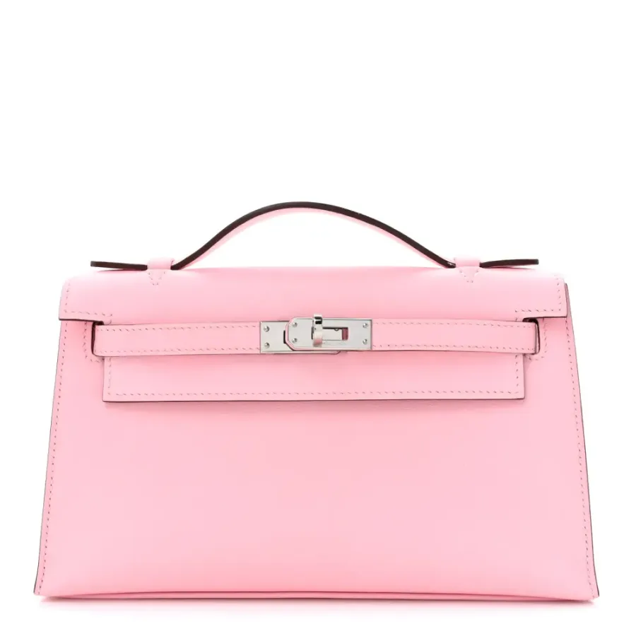 Hermès Kelly Pochette Clutch Rose Sakura Swift Leather Silver Hardware