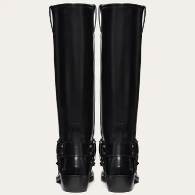 VALENTINO ROCKSTUD Calf leather motorcycle boots (heel height 4cm)