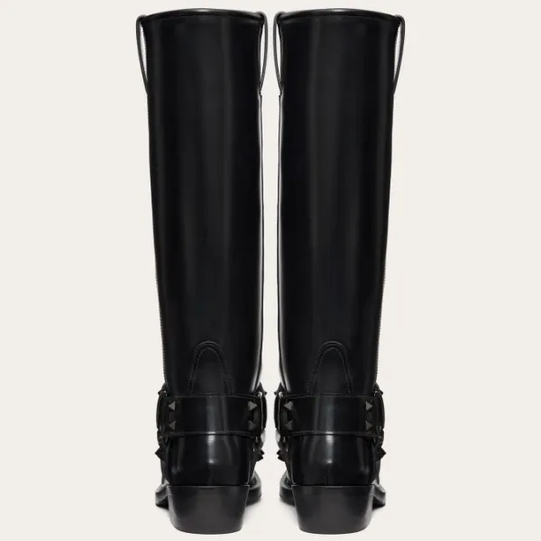 VALENTINO ROCKSTUD Calf leather motorcycle boots (heel height 4cm) - Image 4