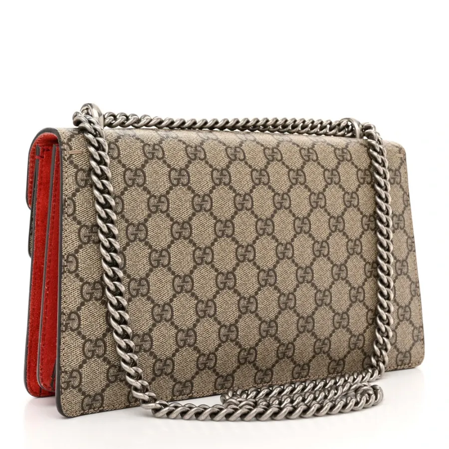 Gucci Small Dionysus Shoulder Bag Red GG Supreme Monogram Coated Canvas Aged Silver Hardware