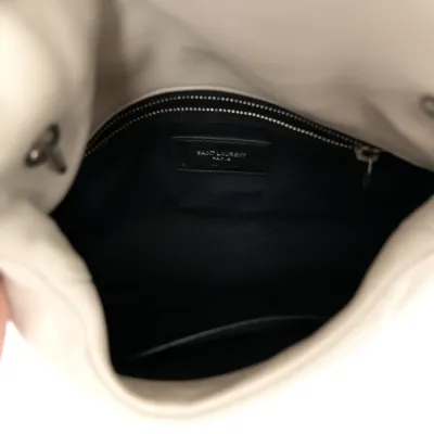 Saint Laurent Mini Loulou Chain Satchel Crema Soft Quilted Puffer Monogram Lambskin Leather Silver Hardware