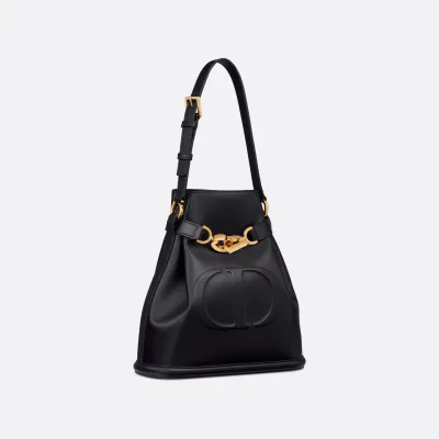 Dior Medium C'est Dior Bag In Black CD-Embossed Calfskin/Blue Dior Oblique Jacquard With Gold Hardware