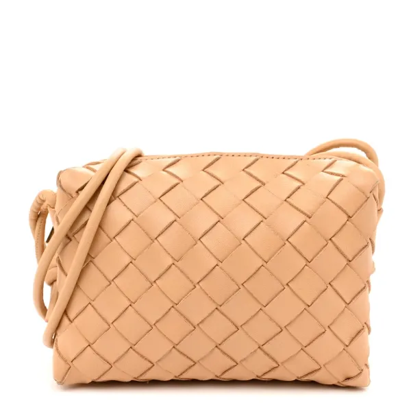 Bottega Veneta Mini Intrecciato Loop Camera Bag Almond Nappa Leather