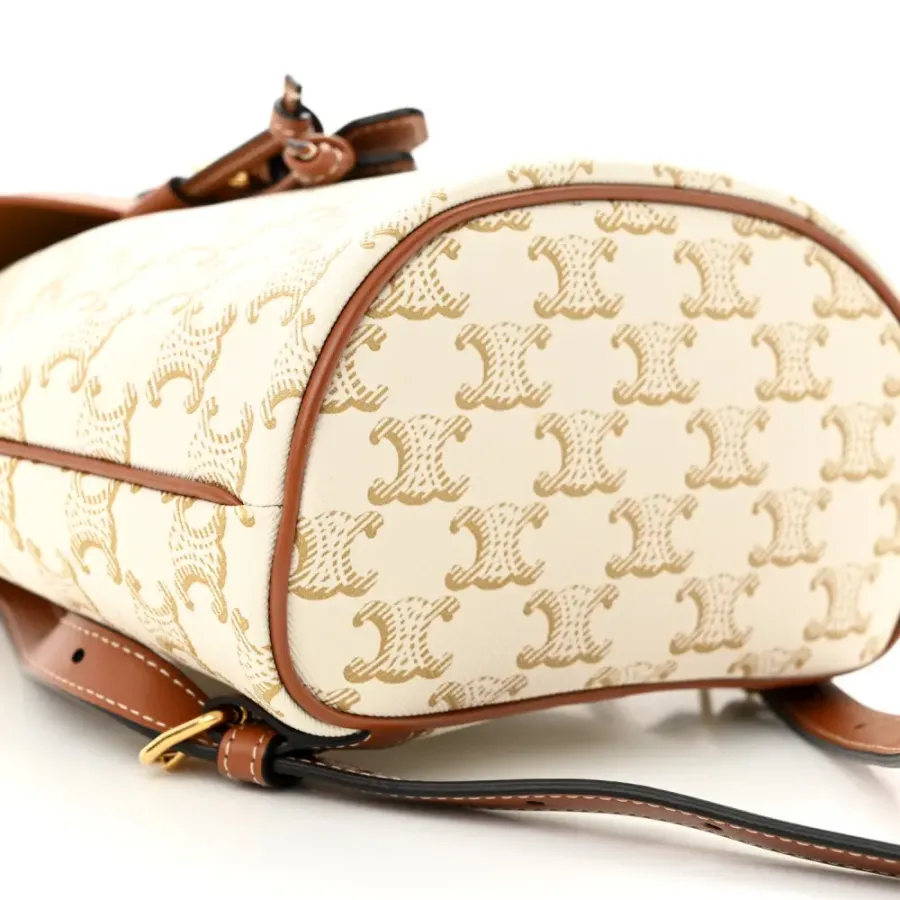 Celine Mini Folco Backpack White Triomphe Canvas & Calfskin Leather Gold Hardware