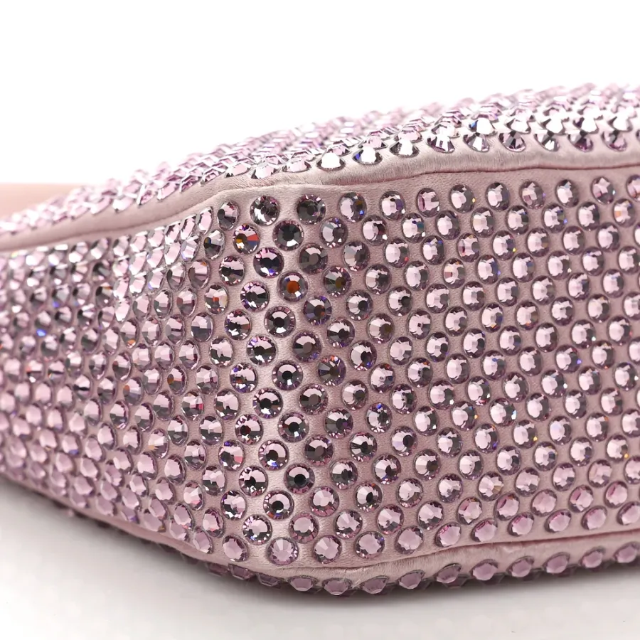 Prada Mini Re-Edition 2000 Bag Alabastro Satin & Crystal Silver Hardware