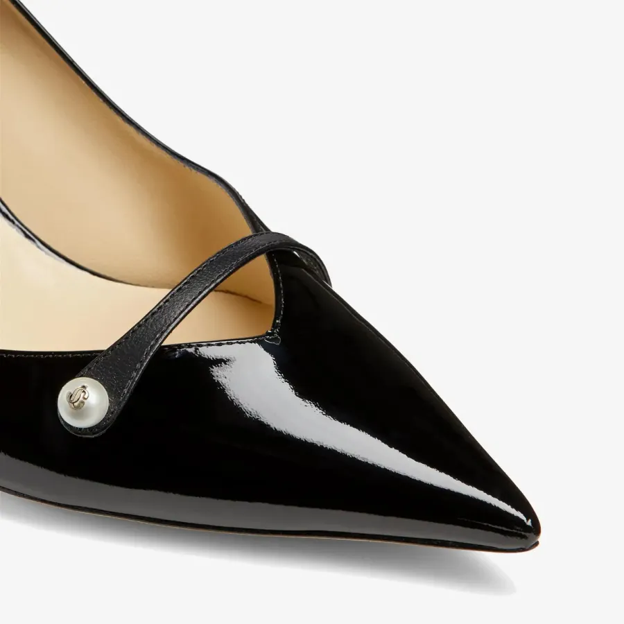 JIMMY CHOO Pearly decorated black patent leather pointed heels