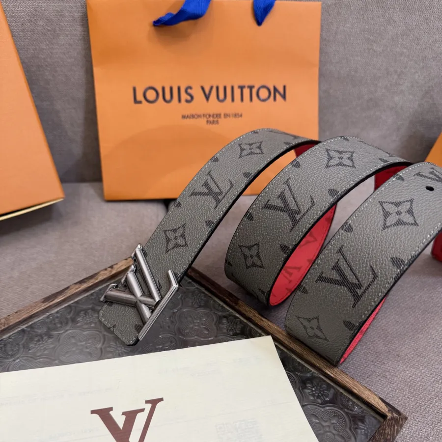 Louis Vuitton Men's Line Reversible Belt In Grey/Pink/Black/Blue/White/Green Monogram Canvas With Gold/Silver Hardware 40mm