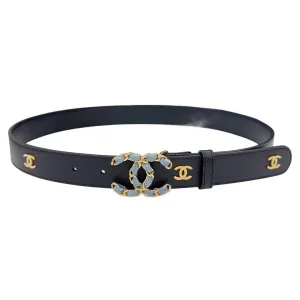 Chanel Women's CC Belt In Black/White Calfskin With Gold Hardware 30mm