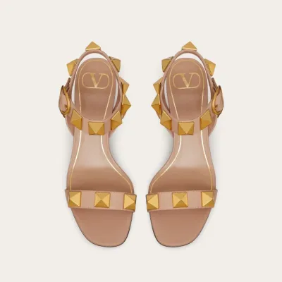 VALENTINO Rivet calfskin platform sandals (heel height 6cm)