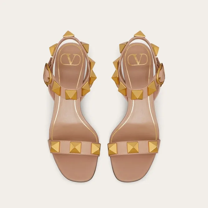 VALENTINO Rivet calfskin platform sandals (heel height 6cm)