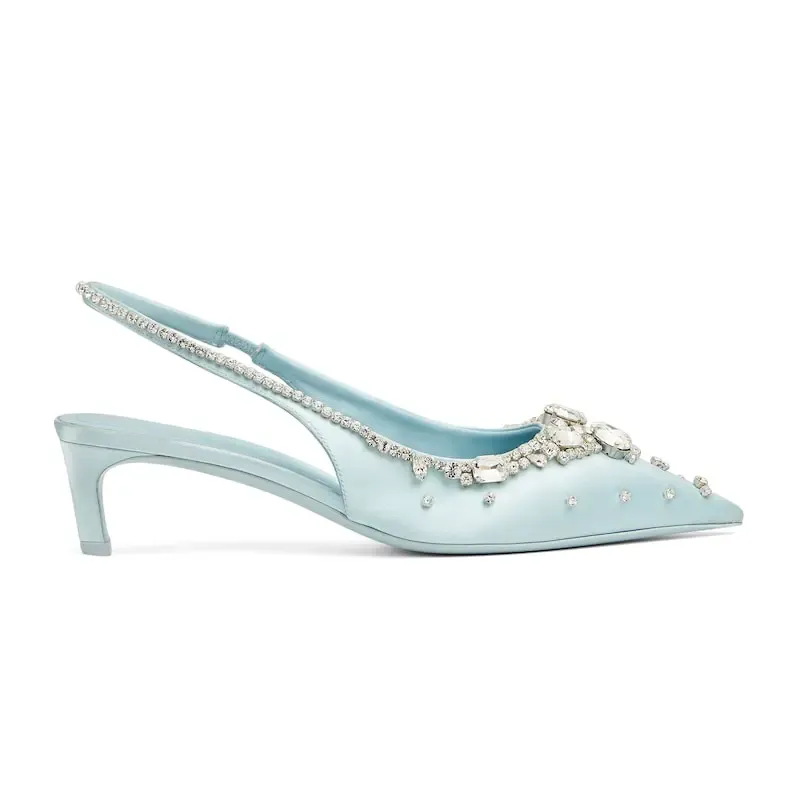 Gucci blue pointed heels crystal high heels shoes Rear lace up high heels
