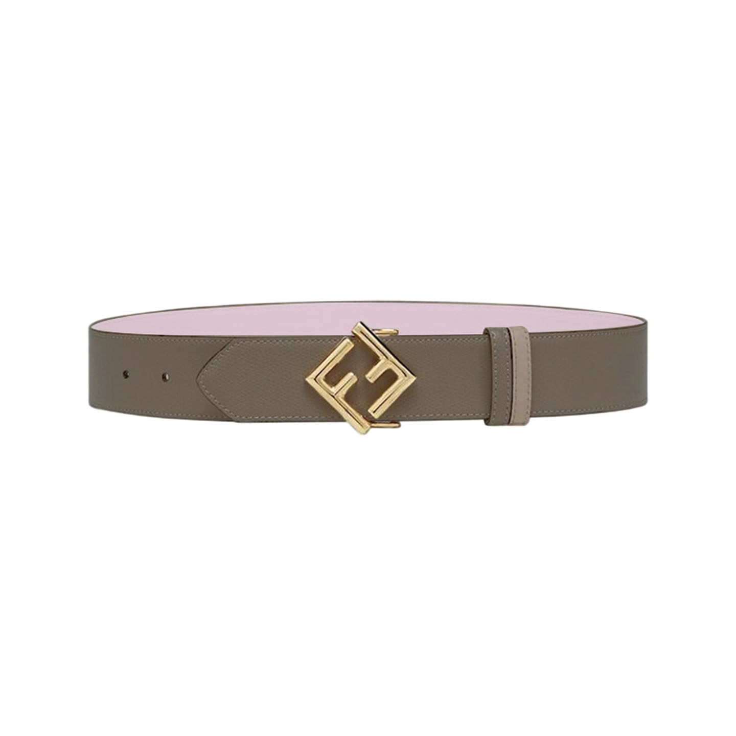 Fendi Cinto Reversível FF Diamonds Feminino em Couro Bege/Rosa com Acabamento Dourado 38mm