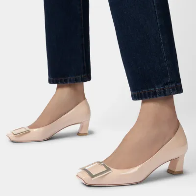 Roger Vivier Trompette Pumps High Heels In Pink Patent Leather With Metal Buckle (Heel Height 4.5cm)